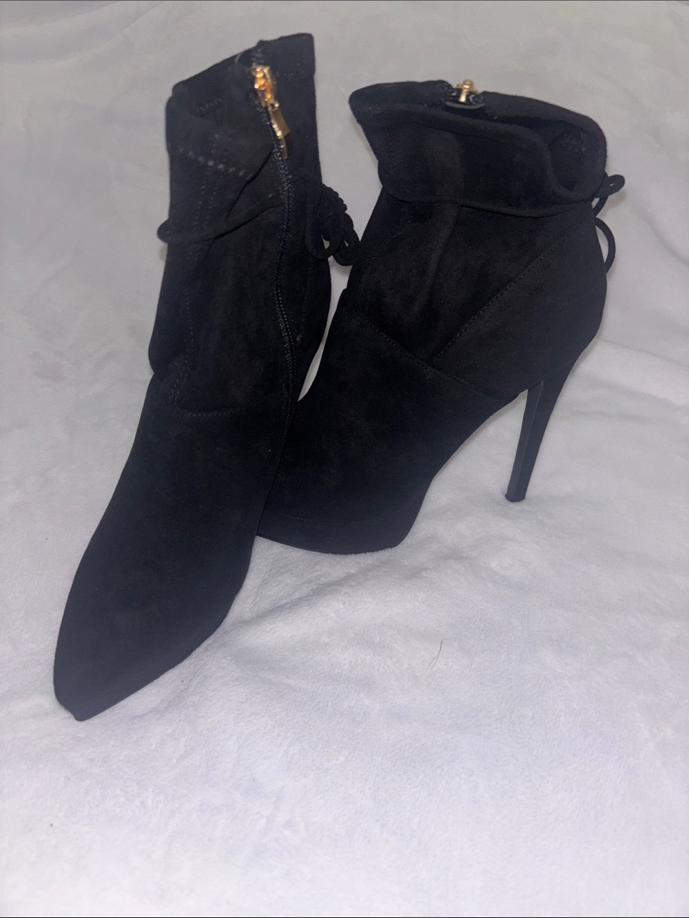 Black Suede Stiletto Ankle Boots - Women's Fashion Booties